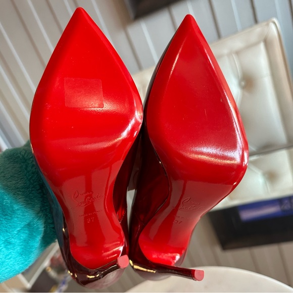 CHRISTIAN LOUBOUTIN Kate 100 iridescent psychic patent leather pumps 37 Red - Picture 17 of 17